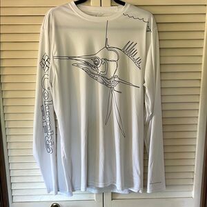 Columbia PFG Men's Large White Graphic Long Sleeve Shirt with Sun Protection